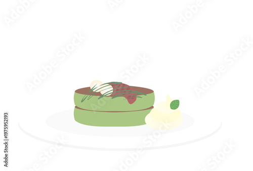 和風トッピングの抹茶パンケーキ