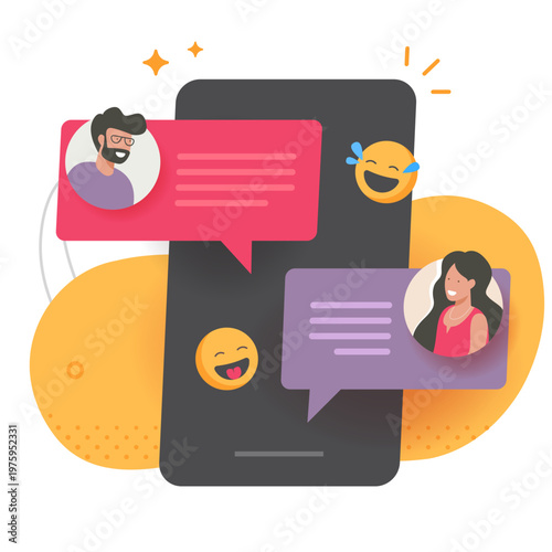 Chat messages on mobile cell phone smartphone app vector icon modern minimal graphic illustration, man woman online smart cellphone conversation drawn concept, web social relationship messenger
