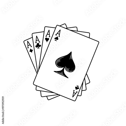 hand drawn aces of playing cards line art vector illustration
