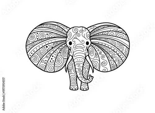 Decorative Elephant Vector Illustration with Intricate Zentangle Patterns