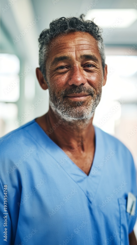 Naklejka premium Professional Male Nurse in Blue Scrubs
