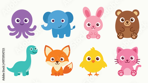 Colorful cartoon animal icons for kids.