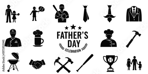 Father's day baseball vector icons silhouette collection for dad's special day