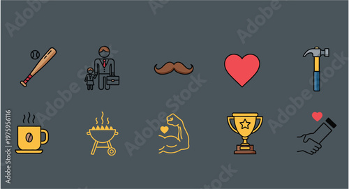 Father's day baseball vector celebrating dad with sports love isolated silhouette icons