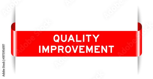Red color inserted label banner with word quality improvement on white background