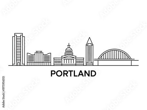 Portland city skyline with buildings and bridge illustration  urban landscape