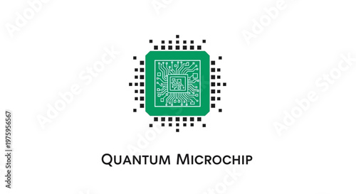 Abstract Quantum Microchip Icon with Circuitry and Digital Dots