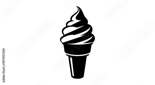 Black and white silhouette of a classic soft serve ice cream cone.