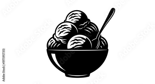 Delicious Ice Cream Scoops in a Bowl with a Spoon.