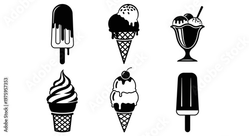 Delicious Ice Cream Treats Collection Black and White.