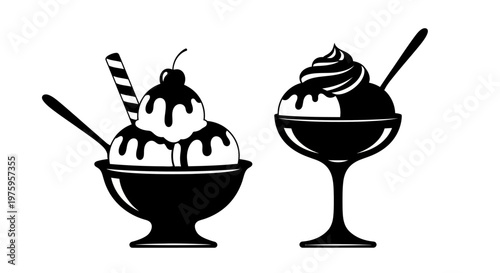 Delicious ice cream sundaes in elegant dessert glasses.