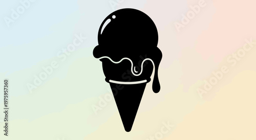 Black silhouette of a melting ice cream cone on a light gradient background.
