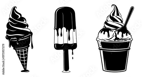 Delicious ice cream treats in various forms, perfect for summer desserts.