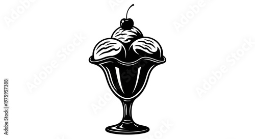 Classic Ice Cream Sundae Dessert in a Glass Bowl.