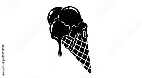 Melting three scoop ice cream cone graphic illustration.