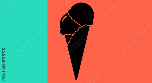 Minimalist ice cream cone silhouette against a vibrant split color background.