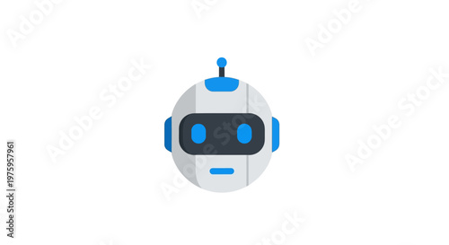 Cute robot head icon, futuristic artificial intelligence, technology concept, flat design