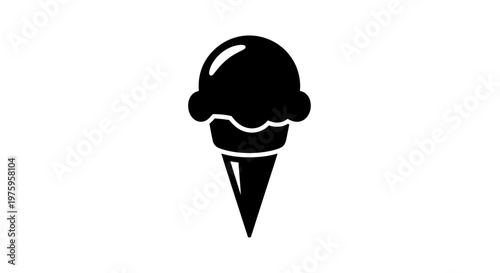 Simple black silhouette icon of a single scoop ice cream cone on a white background.