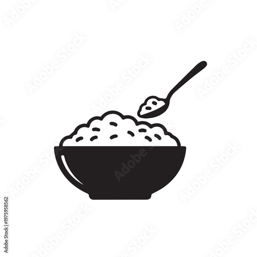 Bowl of Cereal with Spoon in Simple Graphic Style for Breakfast Concept