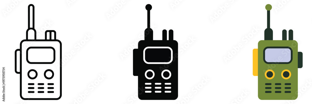 Fototapeta premium Walkie Talkie icon, editable vector graphic featuring two-way radio, representing communication devices, teamwork, and connectivity for professional, security, and outdoor activity design projects.