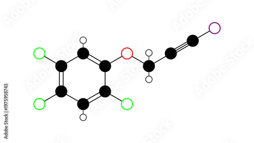 Bilde på lerret haloprogin molecule, structural chemical formula, ball-and-stick model, isolated