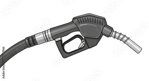 A vector graphic illustration of a gas pump nozzle and hose on a white background