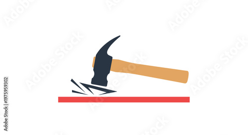 A vector graphic illustration of a hammer striking a red surface with sparks flying everywhere