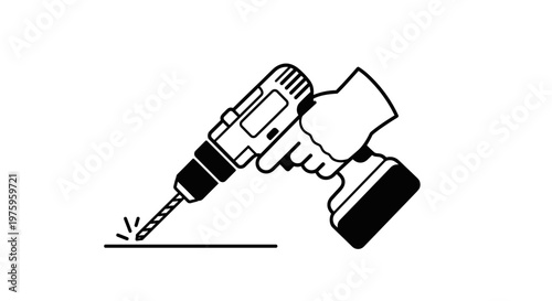 A hand holding a drill and drilling into a surface with a bit