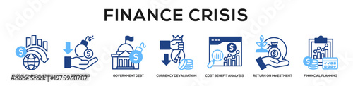 Glyphcolor - Finance Crisis web banner icon vector illustration concept