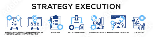 Glyphcolor - Strategy Execution web banner icon vector illustration concept
