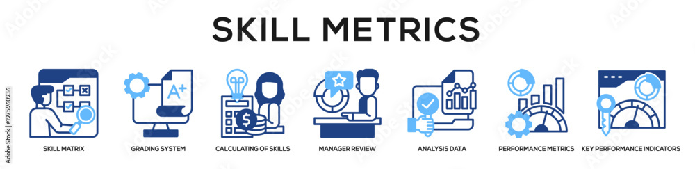 Fototapeta premium Glyphcolor - Skill Metrics web banner icon vector illustration concept