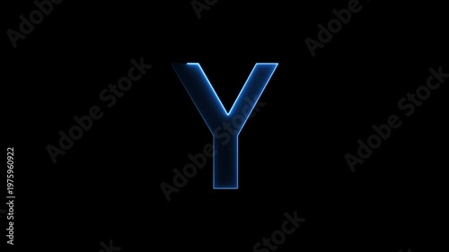Glowing neon letter 'Y' symbol, a shiny light font illustration on a black background English alphabet education type word writing letter text effect smooth footage sign symbol with black background