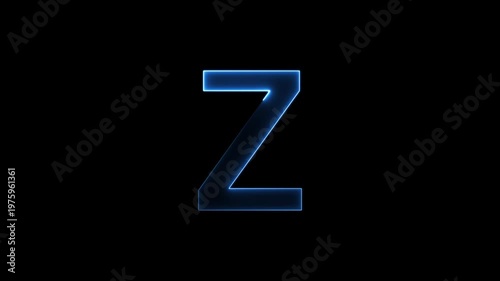 Glowing neon letter 'Z' symbol, a shiny light font illustration on a black background English alphabet education type word writing letter text effect smooth footage sign symbol with black background