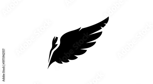Single Black Wing Silhouette on White Background