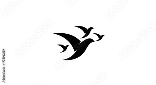 Silhouette of birds flying in formation against a white background
