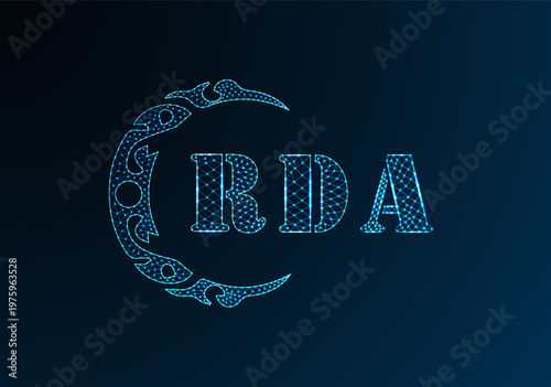 Low poly letter logo RDA design. RDA letter logo low poly vector design on blue color gradient background. RDA logo low poly design