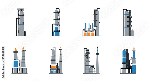 Diverse Industrial Plant Illustrations - A Collection of Refinery Designs.