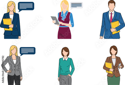 Business People Illustration Set with Office Professionals Holding Documents and Communication Elements for Corporate Work Presentation and Team Design Collection