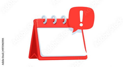 Flat vector illustration of red exclamation mark on blank signboard for warning or alert