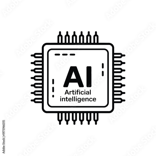 Stylized illustration of a microchip featuring letters 'Ai' and text 'Artificial Intelligence', representing technology, innovation, computing, digital, and futuristic concepts.