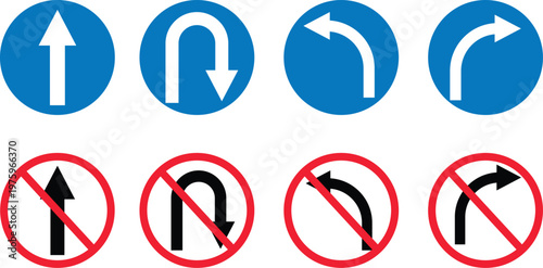 traffic direction signs set arrows allowed and prohibited road icons design