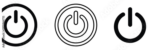 Set of power button icons in different styles, representing on, off, and standby functions.