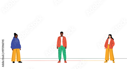 Diverse people icons, colorful line connected, social distance, equality, friendship