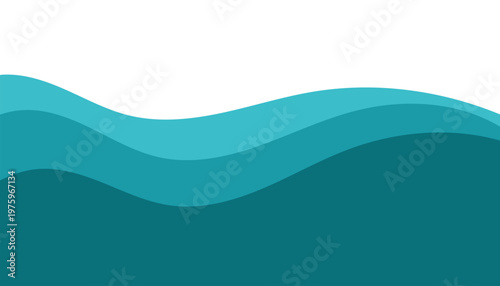 Abstract teal wave background design. Modern layered flowing curves pattern. Minimal blue fluid shapes backdrop