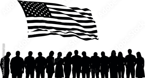 Silhouetted crowd gazing at a waving american flag a symbol of unity and patriotism