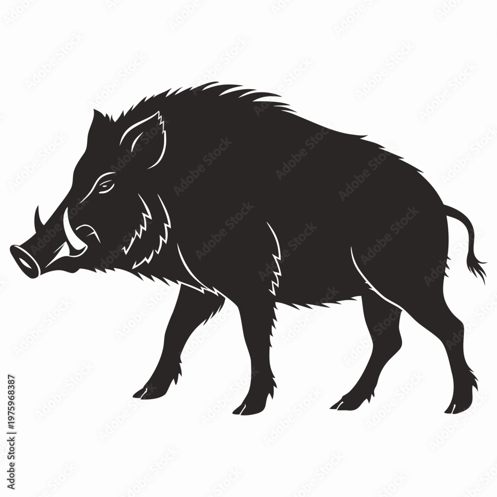 Fototapeta premium Black boar, wild pig, animal silhouette, vector illustration, wildlife icon