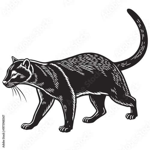 Black and white ferret illustration, ferret vector graphic, animal design element, wildlife icon