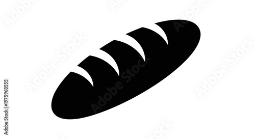Simple black silhouette icon of a loaf of bread on a white background