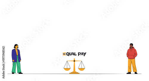 Fairness, equality, justice concept, equal pay scale, balanced weight, vector illustration