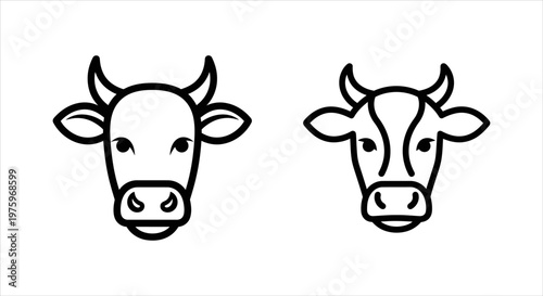 Two outline illustrations of cow heads for agricultural and dairy branding